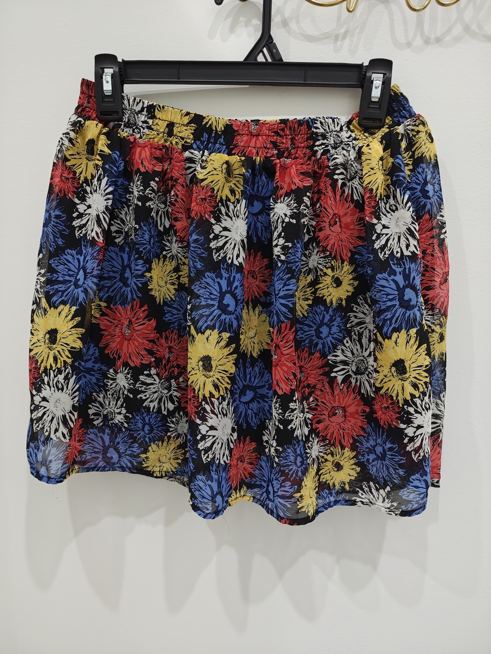 Floral Elastic-Waist Skater Skirt - Black Multi